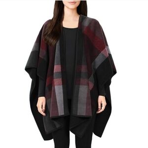 Ike Behar Plaid Red/Grey/Black Reversible Poncho Women's OS